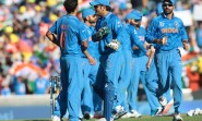 Indians celebrate a wicket