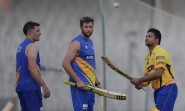 Chennai: Chennai Super Kings (CSK) players Suresh Raina and Michael Hussey during a practice session for the upcoming IPL matches in Chennai on April 8, 2015. (Photo: IANS)