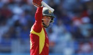 Zimbabwean batsman Sean Williams celebrates his half century during an ICC World Cup 2015 match between India and Zimbabwe at the Eden Park in Auckland, New Zealand on March 14, 2015. (Photo: IANS)