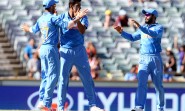 Perth: Indian players celebrate fall of a wicket during during an ICC World Cup 2015 match between India and UAE at Western Australia Cricket Association Ground, Perth, Australia on Feb 28, 2015. (Photo: IANS)