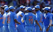Indian cricketers celebrate fall of a wicket during an ICC World Cup 2015 match between India and Zimbabwe at the Eden Park in Auckland, New Zealand on March 14, 2015. (Photo: IANS)