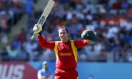 Zimbabwean cricketer Brendan Taylor celebrates his century during an ICC World Cup 2015 match between India and Zimbabwe at the Eden Park in Auckland, New Zealand on March 14, 2015. (Photo: IANS)