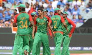 Bangladeshi players celebrate fall of a wicket during the ICC World Cup - 2015 quarter final match between India and Bangladesh at Melbourne Cricket Ground in Australia on March 19, 2015. (Photo: IANS)