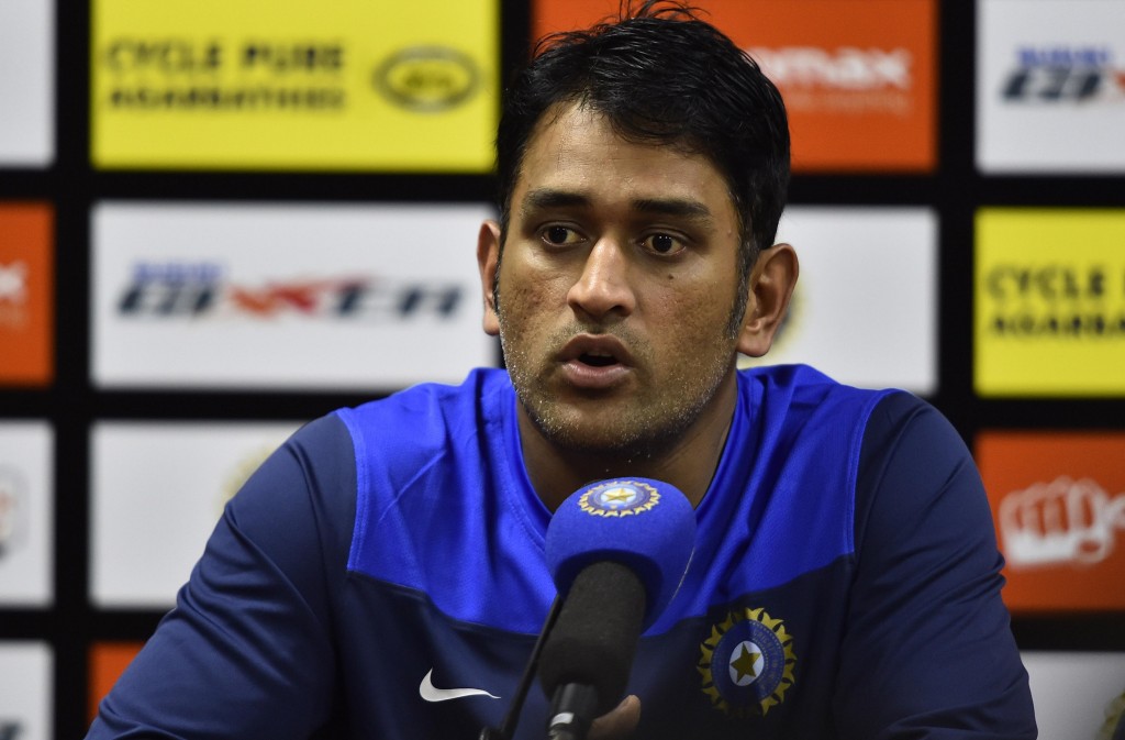 Indian cricket captain MS Dhoni addresses a press conference ahead of 1st ODI match against West Indies at Jawaharlal Nehru Stadium in Kochi on Oct.7, 2014. (Photo: IANS)