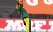 Melbourne: South African cricketer Imran Tahir celebrates fall of a wicket during an ICC World Cup 2015 match between India and South Africa at Melbourne Cricket Ground, Australia on Feb 22, 2015. (Photo: IANS)
