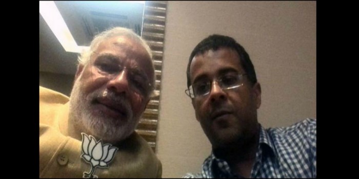 Modi with Chetan Bhagat  |  Image courtesy: http://www.hourdose.com