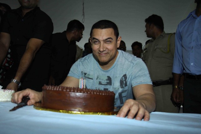 Actor Aamir Khan speaks to media on the eve of his 50th birthday in Mumbai on March 13, 2015. (Photo: IANS)