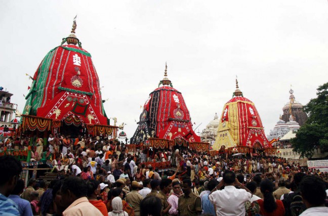 The three chariots outside Jagannath temple in Puri